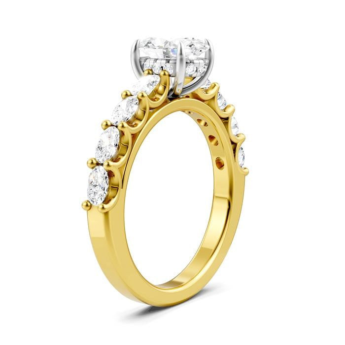 7/8 Ctw Oval Shape Oval and Round Cut Diamond Semi-Mount Engagement Ring in 14K Yellow and White Gold