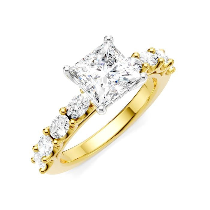 7/8 Ctw Princess Shape Oval and Round Cut Diamond Semi-Mount Engagement Ring in 14K Yellow and White Gold