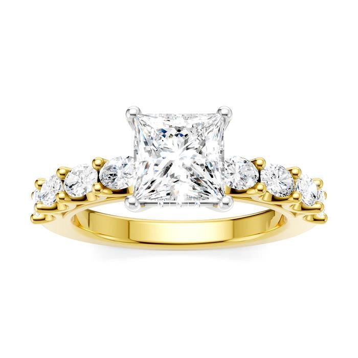 7/8 Ctw Princess Shape Oval and Round Cut Diamond Semi-Mount Engagement Ring in 14K Yellow and White Gold