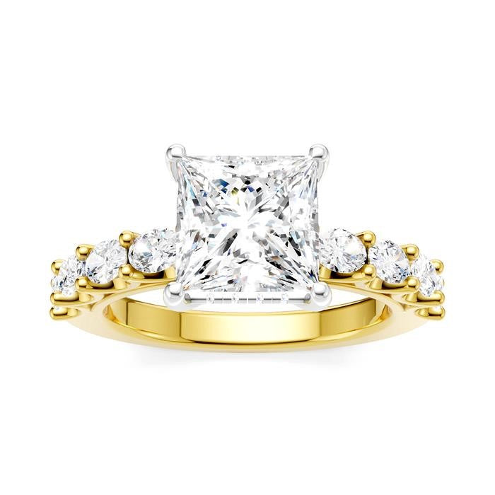 7/8 Ctw Princess Shape Oval and Round Cut Diamond Semi-Mount Engagement Ring in 14K Yellow and White Gold