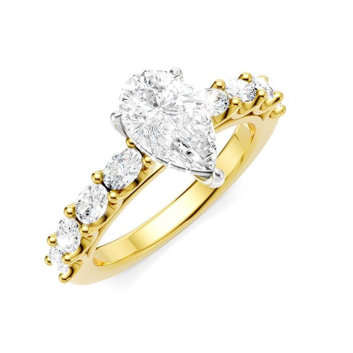 7/8 Ctw Pear Shape Oval and Round Cut Diamond Semi-Mount Engagement Ring in 14K Yellow and White Gold