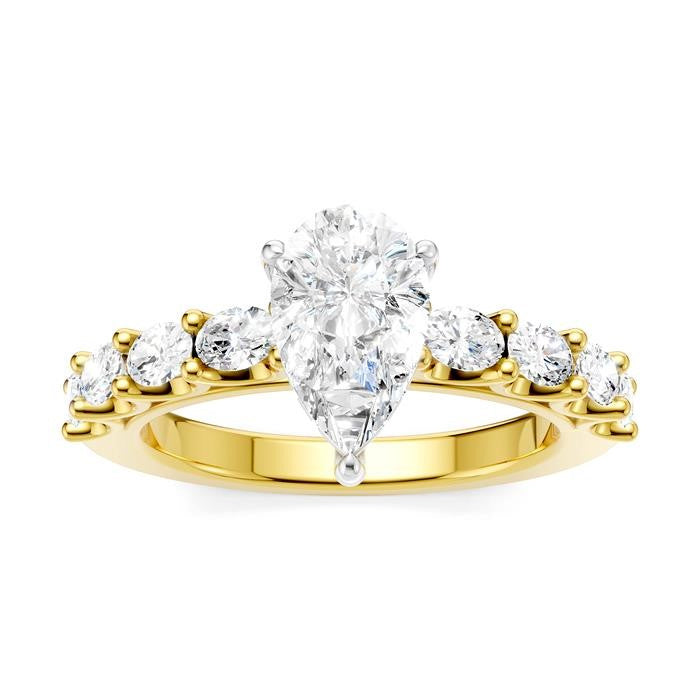 7/8 Ctw Pear Shape Oval and Round Cut Diamond Semi-Mount Engagement Ring in 14K Yellow and White Gold