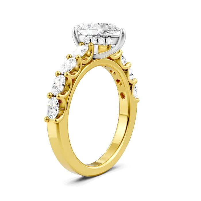 7/8 Ctw Pear Shape Oval and Round Cut Diamond Semi-Mount Engagement Ring in 14K Yellow and White Gold