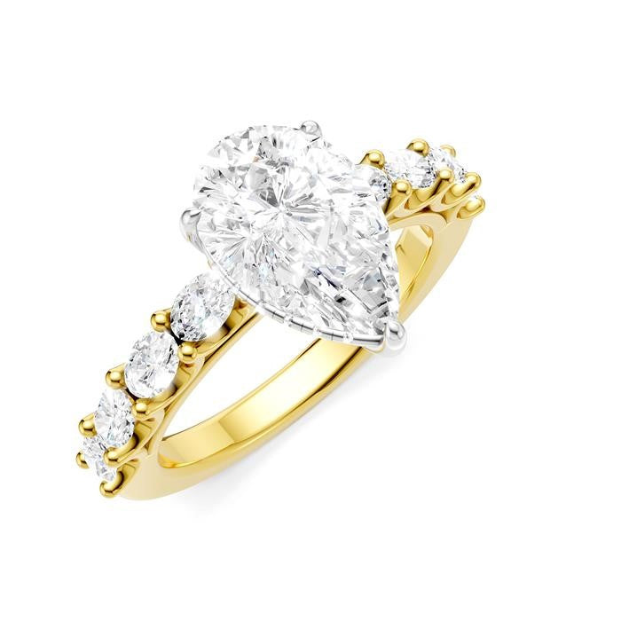 7/8 Ctw Pear Shape Oval and Round Cut Diamond Semi-Mount Engagement Ring in 14K Yellow and White Gold