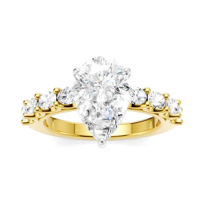 7/8 Ctw Pear Shape Oval and Round Cut Diamond Semi-Mount Engagement Ring in 14K Yellow and White Gold