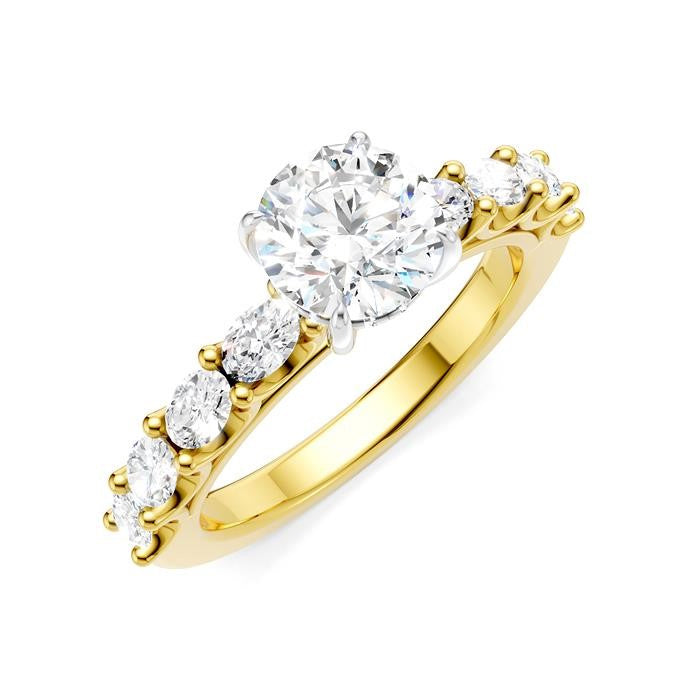 7/8 Ctw Round Shape Oval and Round Cut Diamond Semi-Mount Engagement Ring in 14K Yellow and White Gold