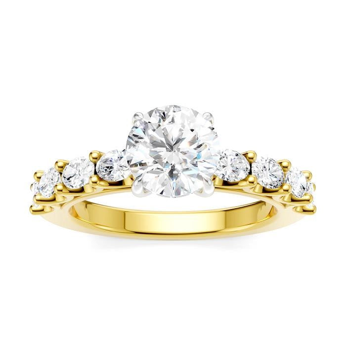 7/8 Ctw Round Shape Oval and Round Cut Diamond Semi-Mount Engagement Ring in 14K Yellow and White Gold