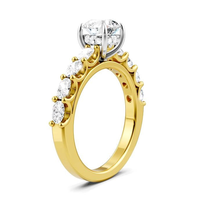 7/8 Ctw Round Shape Oval and Round Cut Diamond Semi-Mount Engagement Ring in 14K Yellow and White Gold