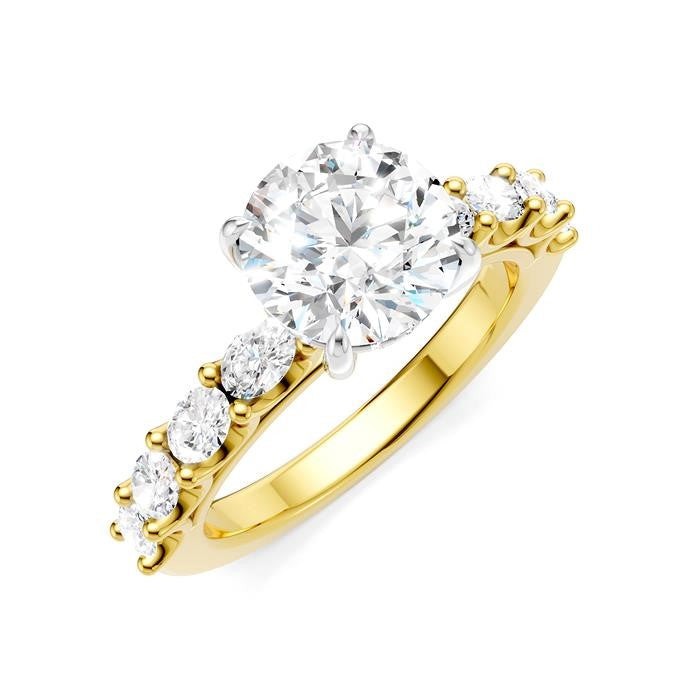 7/8 Ctw Round Shape Oval and Round Cut Diamond Semi-Mount Engagement Ring in 14K Yellow and White Gold