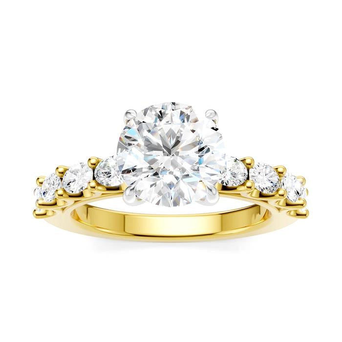 7/8 Ctw Round Shape Oval and Round Cut Diamond Semi-Mount Engagement Ring in 14K Yellow and White Gold
