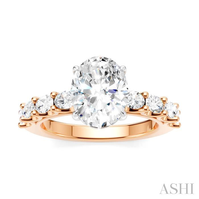 7/8 Ctw Oval Shape Oval and Round Cut Diamond Semi-Mount Engagement Ring in 14K Rose and White Gold