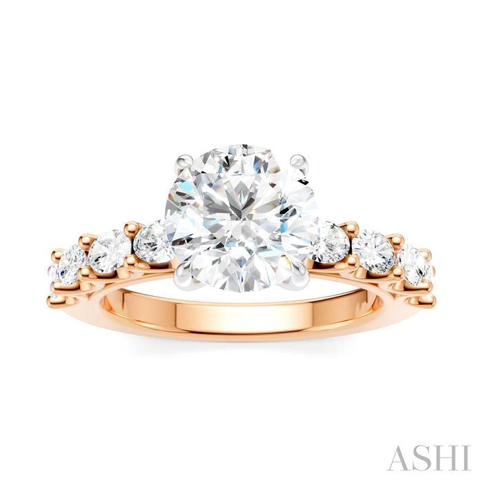 7/8 Ctw Round Shape Oval and Round Cut Diamond Semi-Mount Engagement Ring in 14K Rose and White Gold