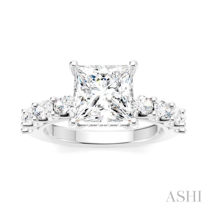 7/8 Ctw Princess Shape Oval and Round Cut Diamond Semi-Mount Engagement Ring in 14K White Gold