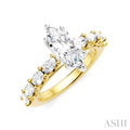 7/8 Ctw Marquise Shape Oval and Round Cut Diamond Semi-Mount Engagement Ring in 14K Yellow and White Gold