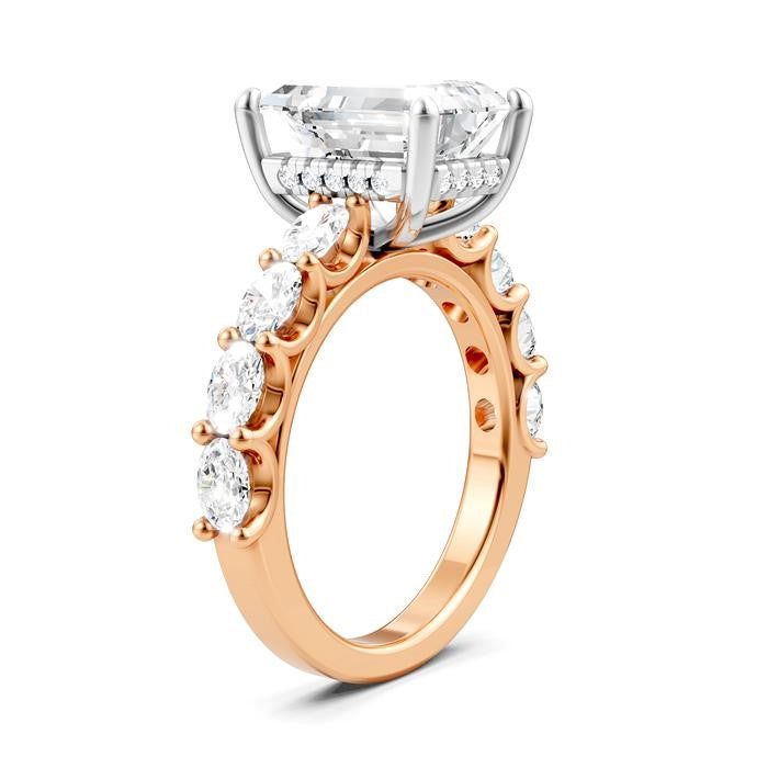 1 1/3 Ctw Emerald Shape Oval and Round Cut Diamond Semi-Mount Engagement Ring in 14K Rose and White Gold