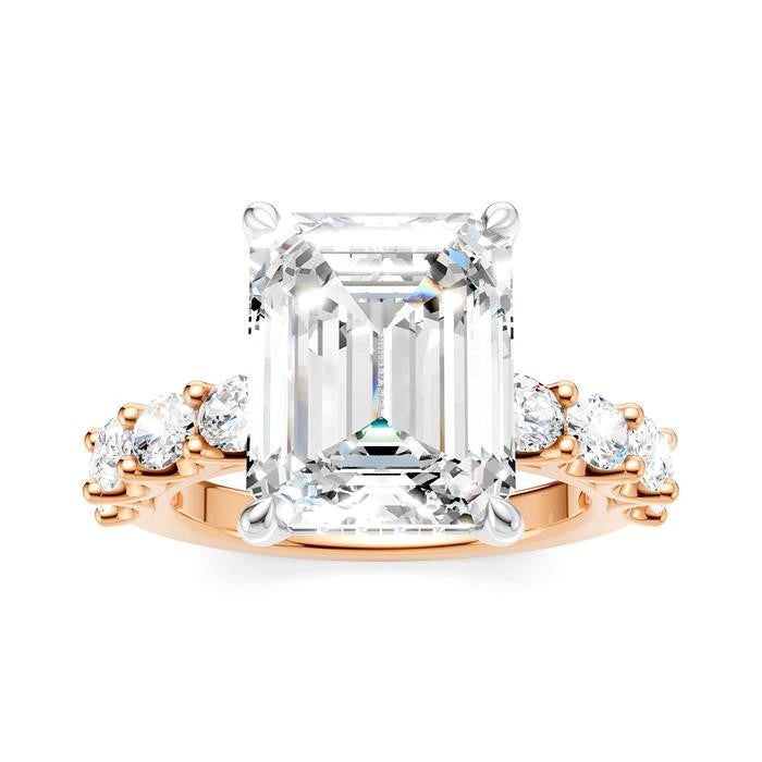 1 1/3 Ctw Emerald Shape Oval and Round Cut Diamond Semi-Mount Engagement Ring in 14K Rose and White Gold