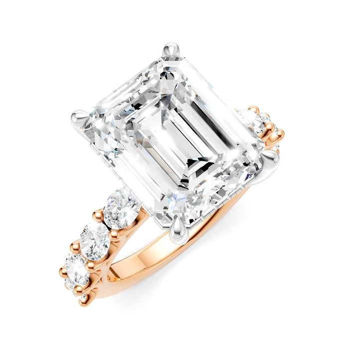 1 1/3 Ctw Emerald Shape Oval and Round Cut Diamond Semi-Mount Engagement Ring in 14K Rose and White Gold