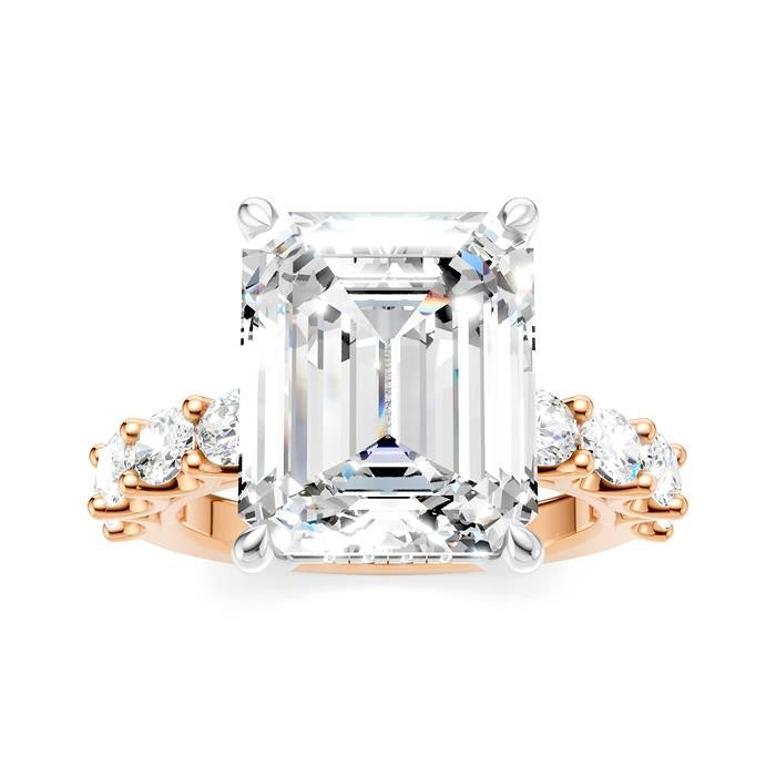 1 1/3 Ctw Emerald Shape Oval and Round Cut Diamond Semi-Mount Engagement Ring in 14K Rose and White Gold