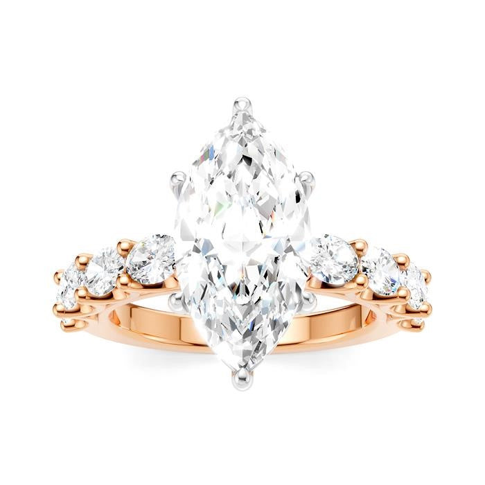 1 1/3 Ctw Marquise Shape Oval and Round Cut Diamond Semi-Mount Engagement Ring in 14K Rose and White Gold