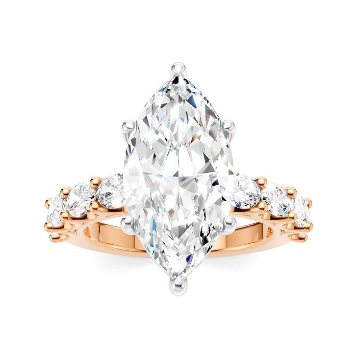 1 1/3 Ctw Marquise Shape Oval and Round Cut Diamond Semi-Mount Engagement Ring in 14K Rose and White Gold