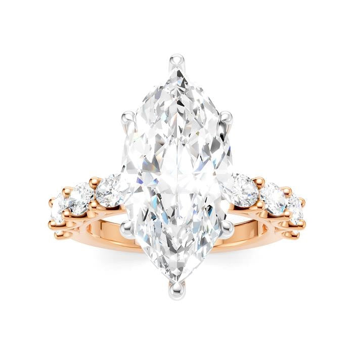 1 1/3 Ctw Marquise Shape Oval and Round Cut Diamond Semi-Mount Engagement Ring in 14K Rose and White Gold