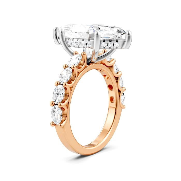 1 1/3 Ctw Marquise Shape Oval and Round Cut Diamond Semi-Mount Engagement Ring in 14K Rose and White Gold