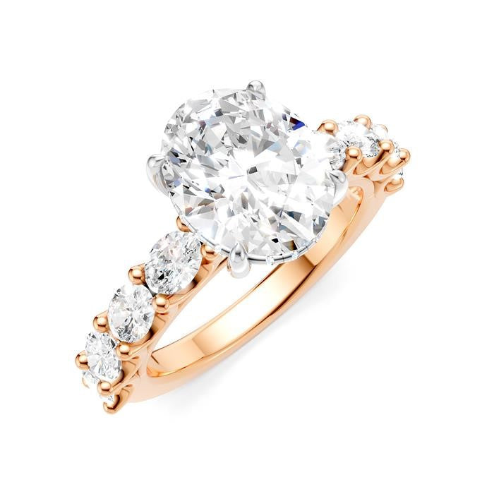 1 1/3 Ctw Oval Shape Oval and Round Cut Diamond Semi-Mount Engagement Ring in 14K Rose and White Gold