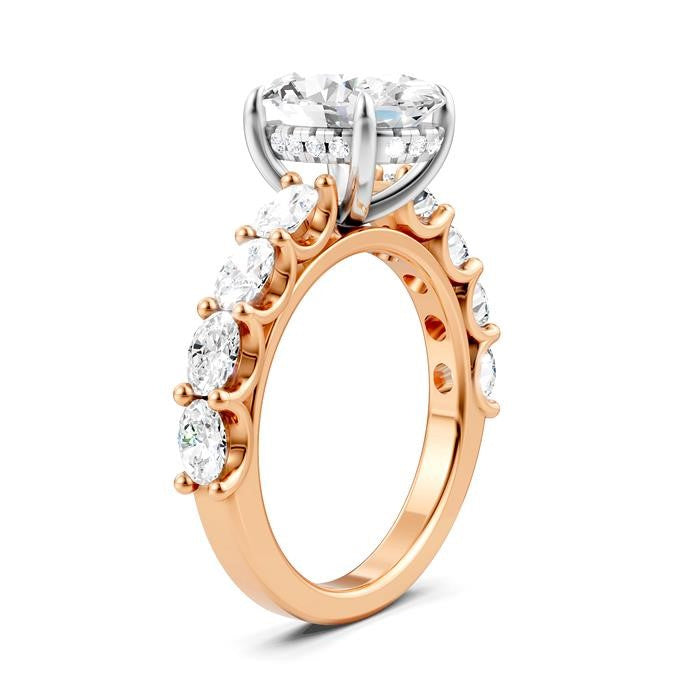 1 1/3 Ctw Oval Shape Oval and Round Cut Diamond Semi-Mount Engagement Ring in 14K Rose and White Gold