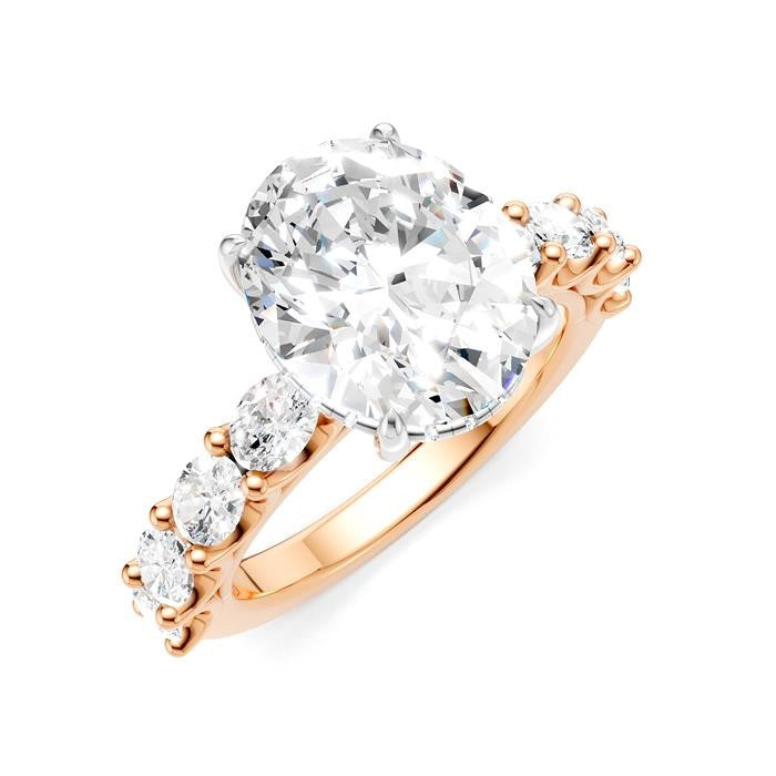 1 1/3 Ctw Oval Shape Oval and Round Cut Diamond Semi-Mount Engagement Ring in 14K Rose and White Gold
