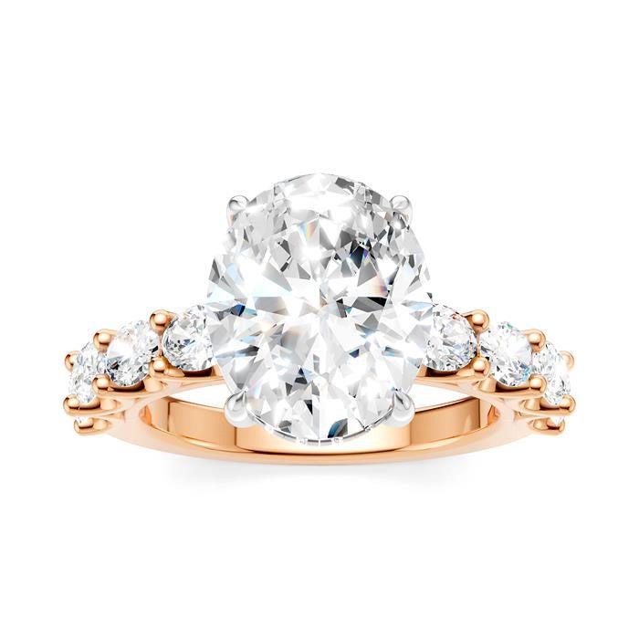 1 1/3 Ctw Oval Shape Oval and Round Cut Diamond Semi-Mount Engagement Ring in 14K Rose and White Gold