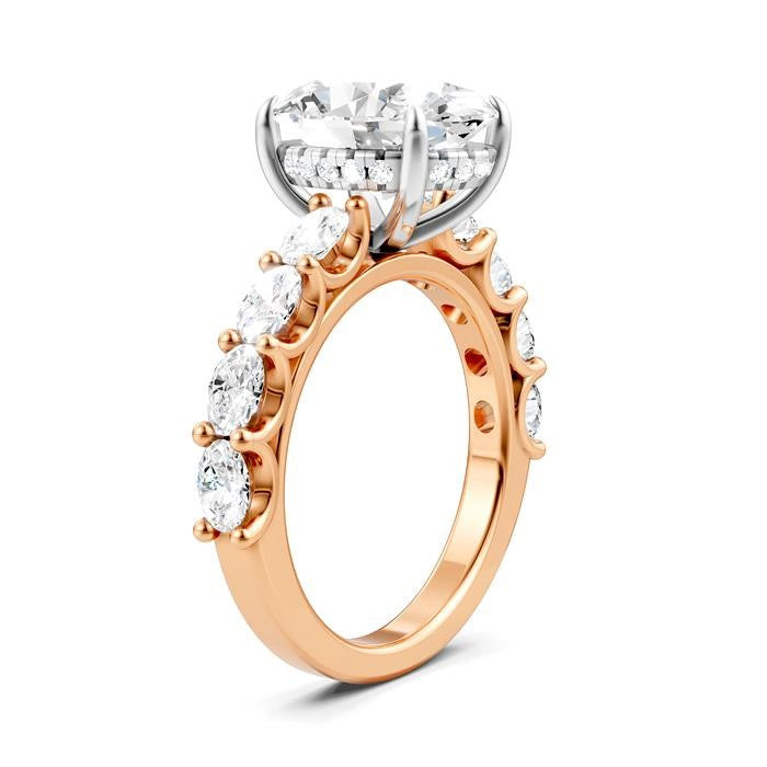 1 1/3 Ctw Oval Shape Oval and Round Cut Diamond Semi-Mount Engagement Ring in 14K Rose and White Gold