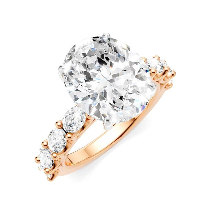 1 1/3 Ctw Oval Shape Oval and Round Cut Diamond Semi-Mount Engagement Ring in 14K Rose and White Gold