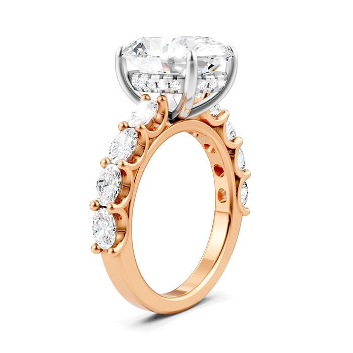 1 1/3 Ctw Oval Shape Oval and Round Cut Diamond Semi-Mount Engagement Ring in 14K Rose and White Gold