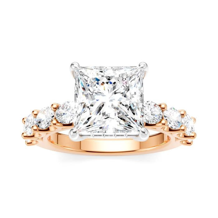 1 1/3 Ctw Princess Shape Oval and Round Cut Diamond Semi-Mount Engagement Ring in 14K Rose and White Gold