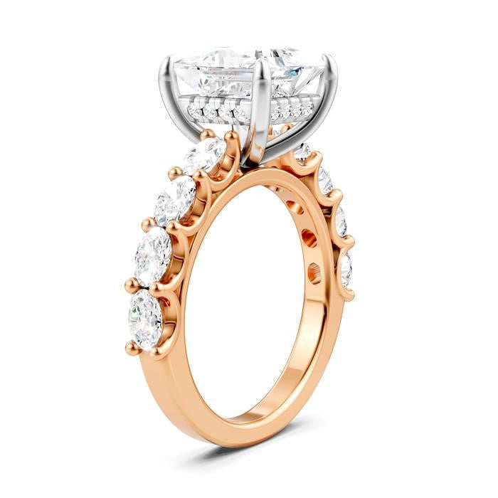 1 1/3 Ctw Princess Shape Oval and Round Cut Diamond Semi-Mount Engagement Ring in 14K Rose and White Gold