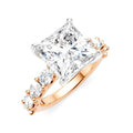1 1/3 Ctw Princess Shape Oval and Round Cut Diamond Semi-Mount Engagement Ring in 14K Rose and White Gold