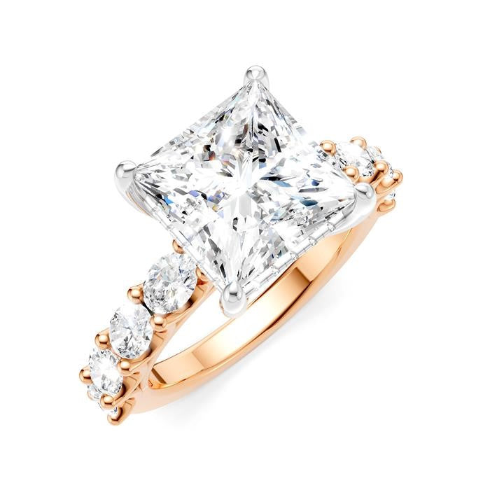 1 1/3 Ctw Princess Shape Oval and Round Cut Diamond Semi-Mount Engagement Ring in 14K Rose and White Gold