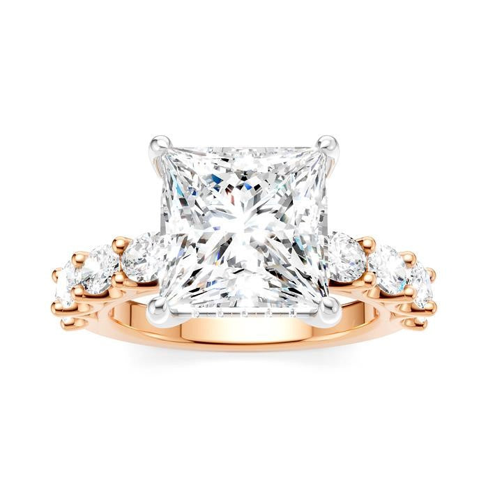 1 1/3 Ctw Princess Shape Oval and Round Cut Diamond Semi-Mount Engagement Ring in 14K Rose and White Gold