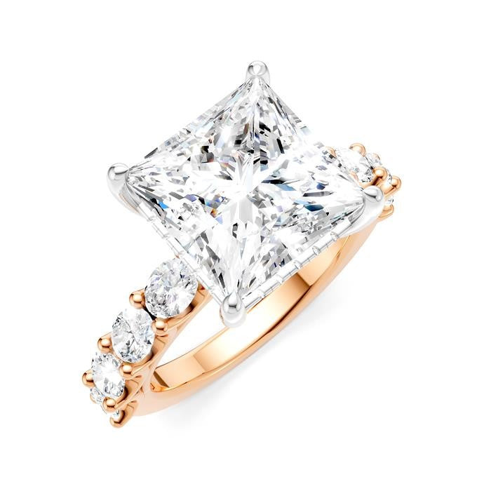 1 1/3 Ctw Princess Shape Oval and Round Cut Diamond Semi-Mount Engagement Ring in 14K Rose and White Gold