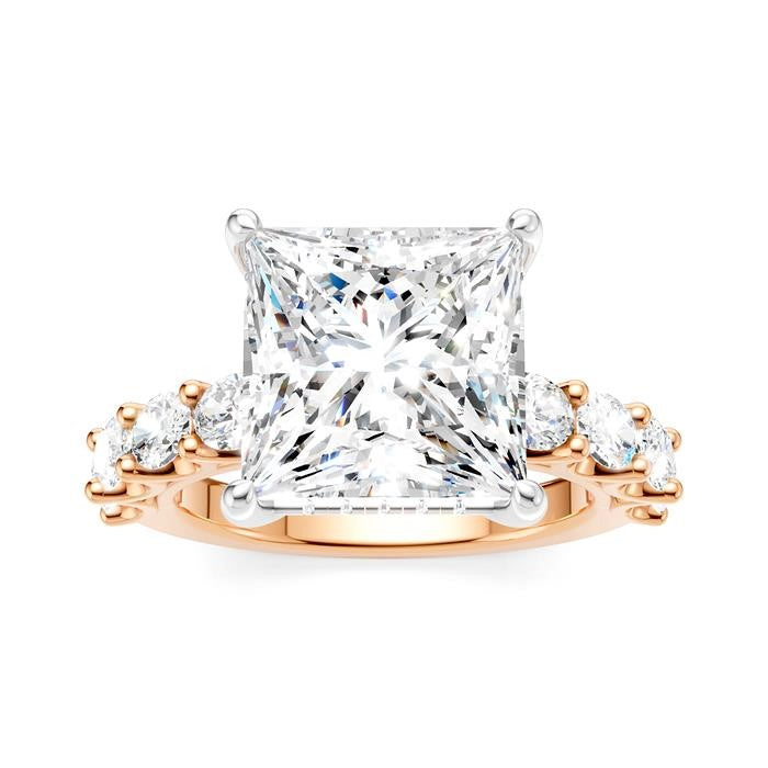 1 1/3 Ctw Princess Shape Oval and Round Cut Diamond Semi-Mount Engagement Ring in 14K Rose and White Gold