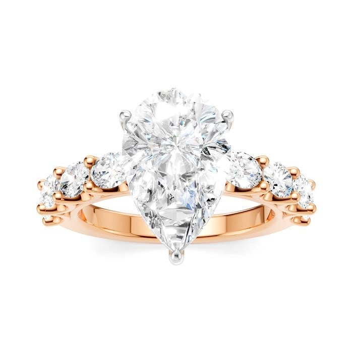 1 1/3 Ctw Pear Shape Oval and Round Cut Diamond Semi-Mount Engagement Ring in 14K Rose and White Gold