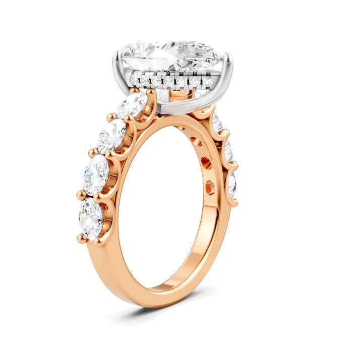 1 1/3 Ctw Pear Shape Oval and Round Cut Diamond Semi-Mount Engagement Ring in 14K Rose and White Gold