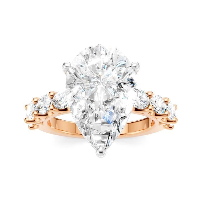 1 1/3 Ctw Pear Shape Oval and Round Cut Diamond Semi-Mount Engagement Ring in 14K Rose and White Gold