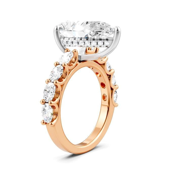 1 1/3 Ctw Pear Shape Oval and Round Cut Diamond Semi-Mount Engagement Ring in 14K Rose and White Gold