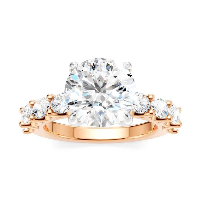 1 1/4 Ctw Round Shape Oval and Round Cut Diamond Semi-Mount Engagement Ring in 14K Rose and White Gold