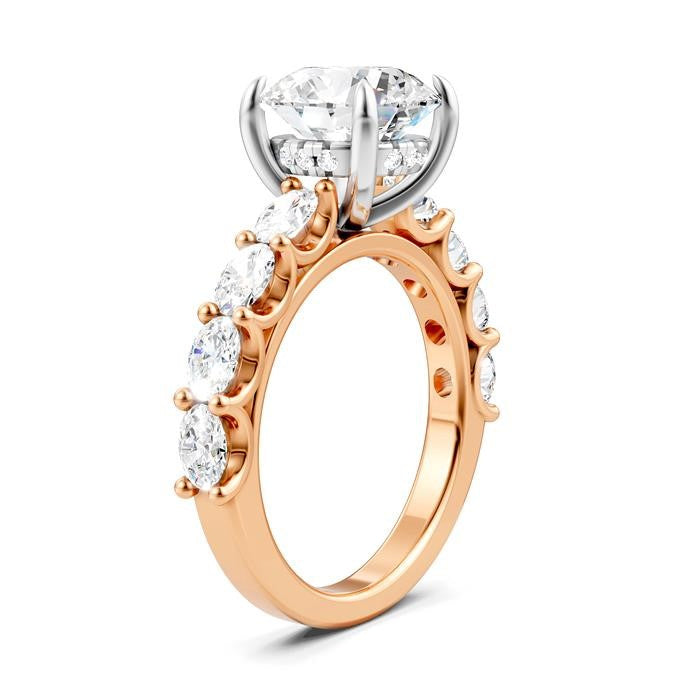1 1/4 Ctw Round Shape Oval and Round Cut Diamond Semi-Mount Engagement Ring in 14K Rose and White Gold