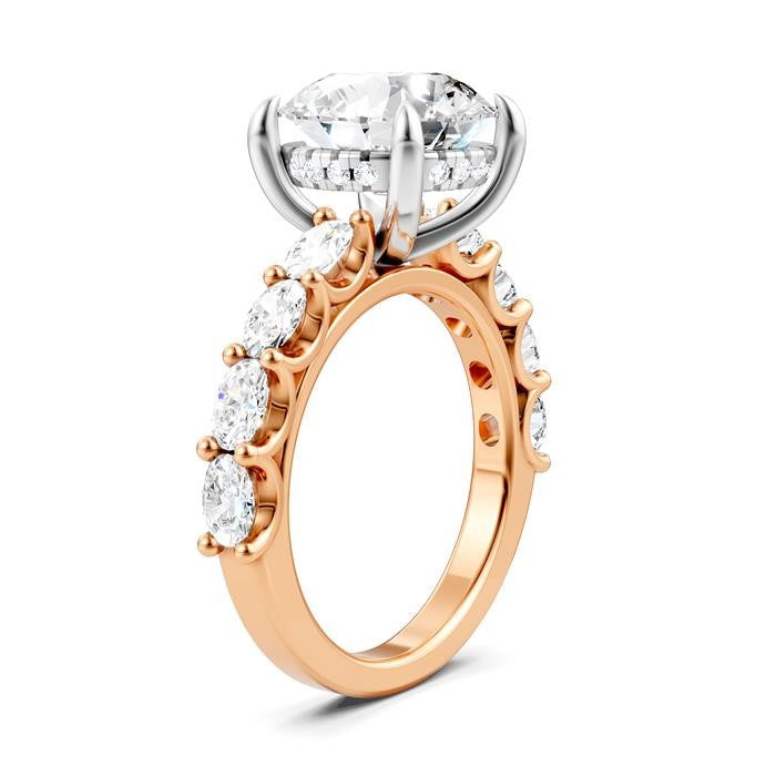 1 1/3 Ctw Round Shape Oval and Round Cut Diamond Semi-Mount Engagement Ring in 14K Rose and White Gold