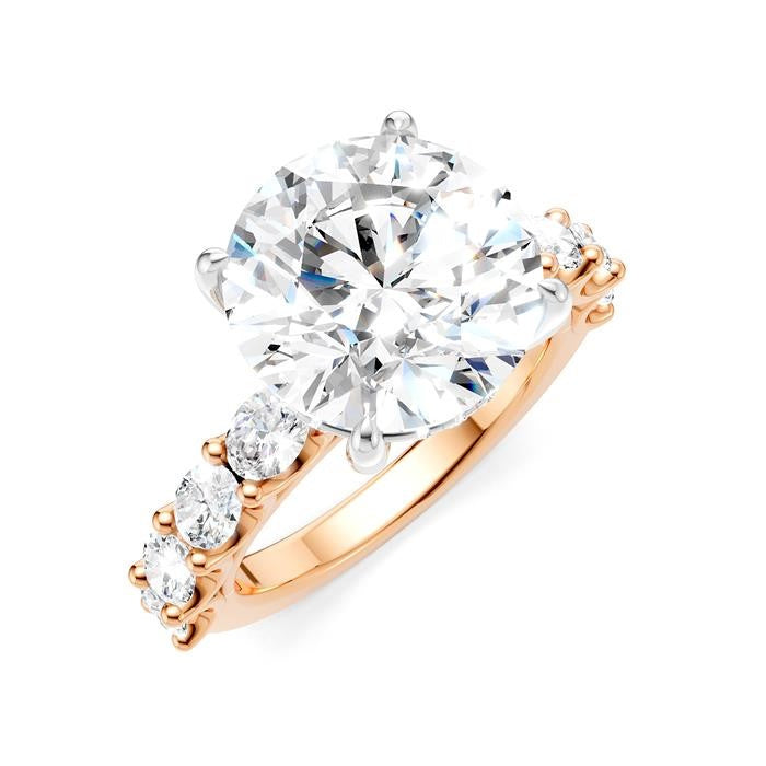 1 1/3 Ctw Round Shape Oval and Round Cut Diamond Semi-Mount Engagement Ring in 14K Rose and White Gold