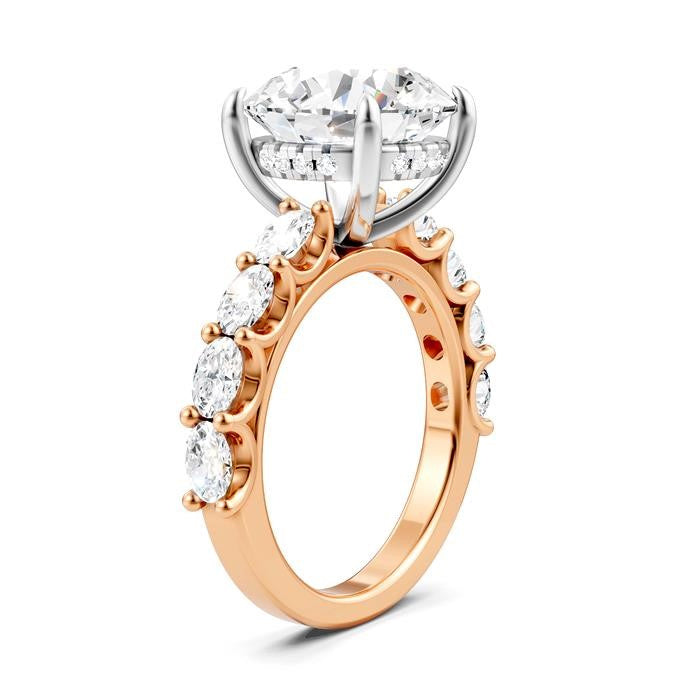 1 1/3 Ctw Round Shape Oval and Round Cut Diamond Semi-Mount Engagement Ring in 14K Rose and White Gold