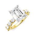 1 1/3 Ctw Emerald Shape Oval and Round Cut Diamond Semi-Mount Engagement Ring in 14K Yellow and White Gold
